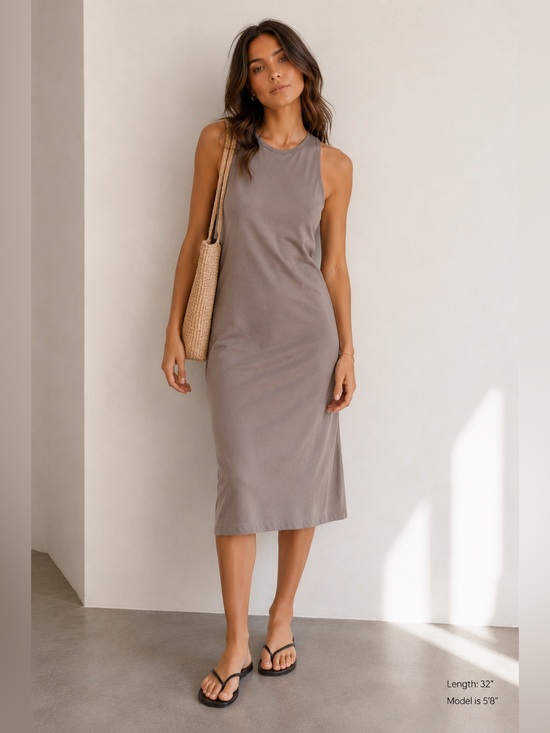 Wilfred Dresses & Skirts - Aritzia Wilfred Free Racerback Tank Midi Dress | Taupe/Mushroom | Rayon Stretch